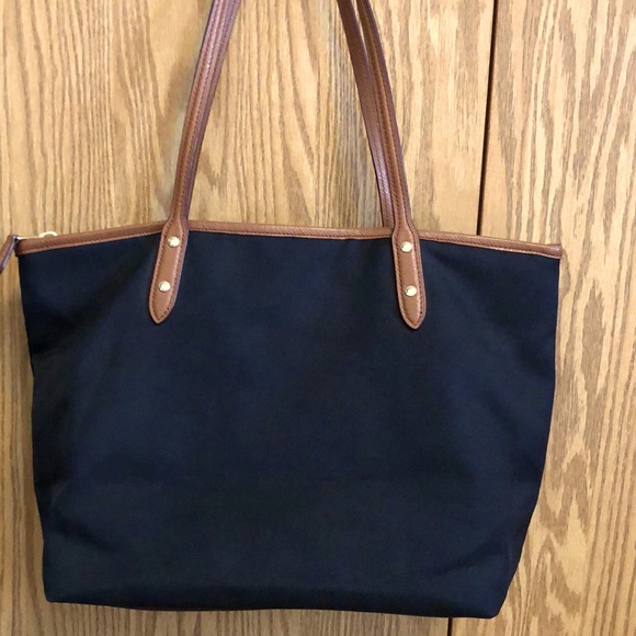 Coach Canvas Top Zip Closure Bag black & brown color - Picture 4 of 12